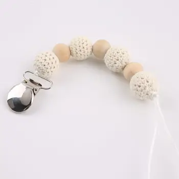 

1PC Dummy Pacifier Chain Wooden Pacifier Clip Baby Personalized Nurse Gifts Crochet Wood Beads Wooden Teething Toys DIY Crafts