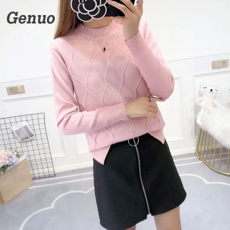Genuo New Autumn Winter Women Fashion Knitted Pullover Sweaters Ladies Casual Crochet Sweater Female Tops High Quality