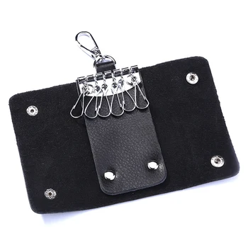 

Fashion 6 Hooks Cowhide Leather Key Bag Button Trifold Holder Pouch Organizer