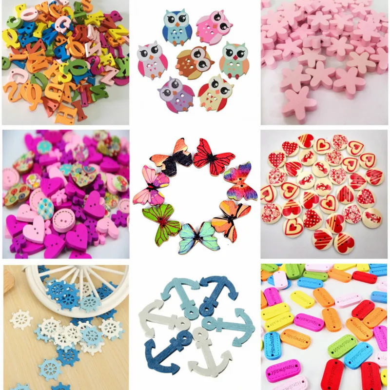 

50/100PCs Wooden Buttons For Clothing Scrapbooking Decorative cut and paste craft home wall hanging Mixed Color Anchor Buttons