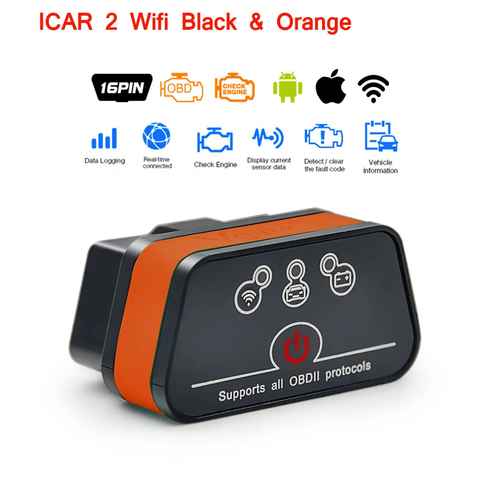 Vgate icar2 Wi-Fi OBD2 диагностический инструмент ELM327 Wifi OBD 2 сканер Мини ELM327 для android/PC/IOS считыватель кодов - Цвет: Icar 2 WIFI orange b