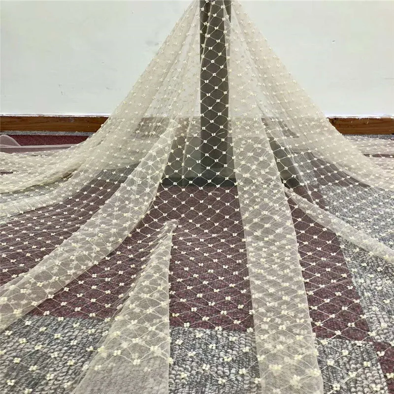 

Latest French Net Laces Nigerian Mesh Tulle Embroidered Wedding Lace Fabric High Quality Handmade Beaded Lace Fabric X919-1