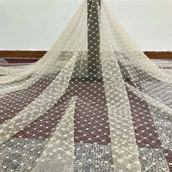 

Latest French Net Laces Nigerian Mesh Tulle Embroidered Wedding Lace Fabric High Quality Handmade Beaded Lace Fabric X919-1