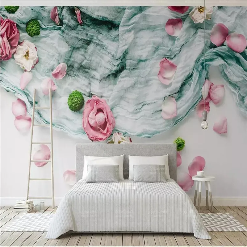 

3d forest Nordic style textile cloth rose flower background wall professional production wallpaper