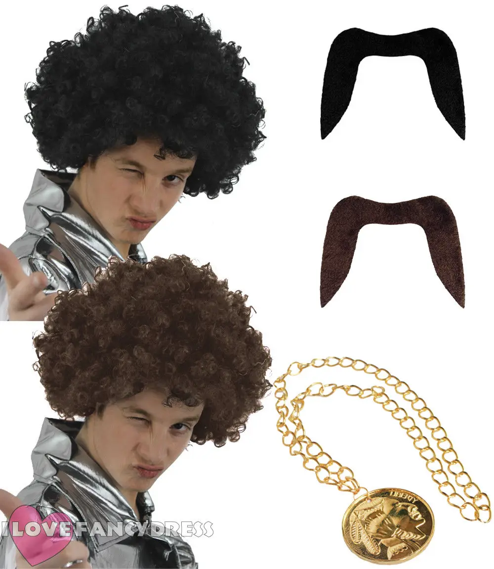 FANCY DRESS WIG # LADIES 1970s 80s HIPPY CHICK LONG BROWN AFRO