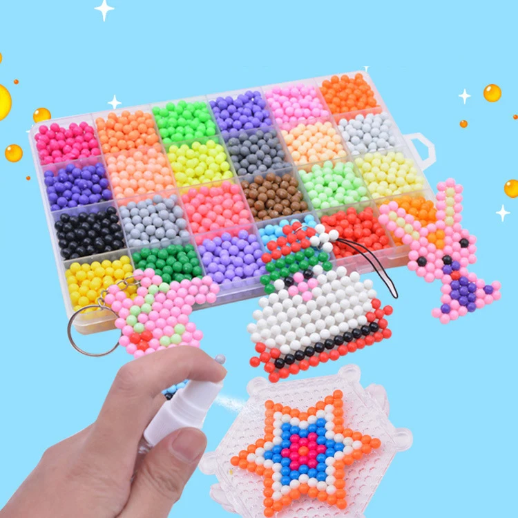 Colorful Water stick beads DIY Magic Beads Ball Aqua Pegboard Pixels Jigsaw 3D Puzzle Educational toy For Children Gift with Box | Игрушки и