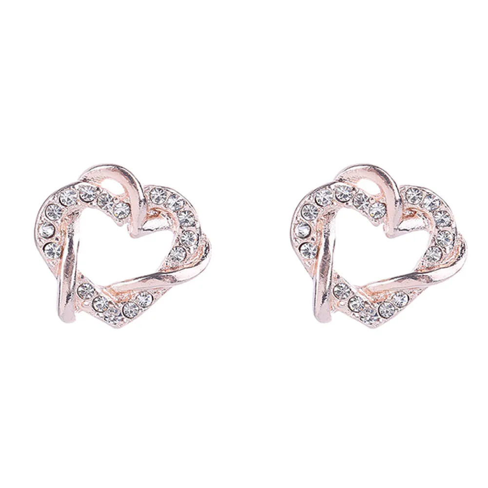 

2017 Rhinestone Twist Double Heart Shape Stud Earring for Women Girls Gold Color/Silver Color