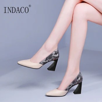 

2019 High Heel Pumps Women Shoes Heels Genuine Leather Snake Print Fashion Shoes 8cm