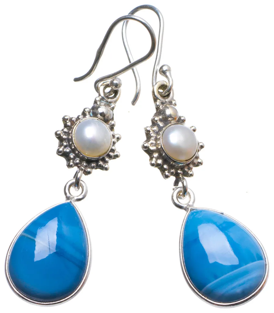 StarGems(tm) Natural Owhyee Opal and River Pearl Handmade Unique 925 Sterling Silver Earrings 2&quot |