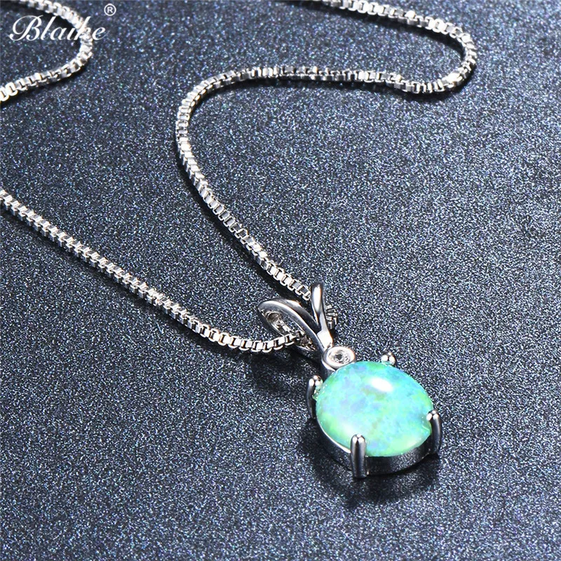 Белое/зеленое/синее/фиолетовое/оранжевое овальное ожерелье с подвеской в виде огненного опала для женщин, 925 пробы, серебряное ожерелье с камнем рождения