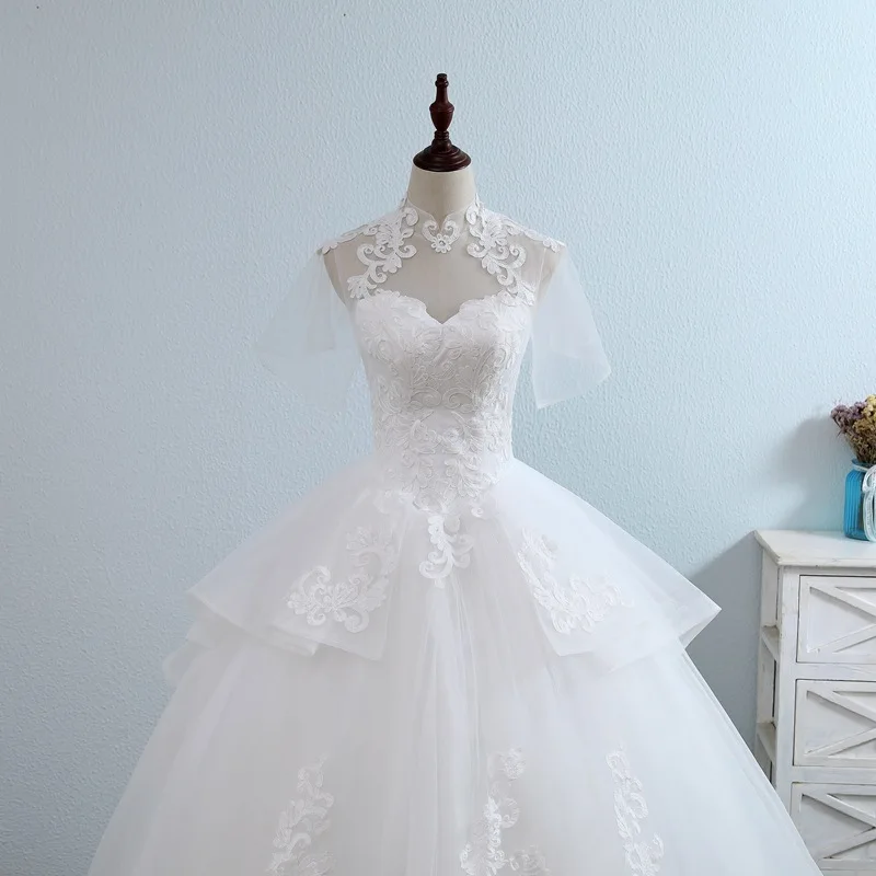 

High Quality Buteaful Elegant Hot Sale De Mariage Simple White Gorgeous Wedding Dress Floor Length Lace Tank Ball Gown