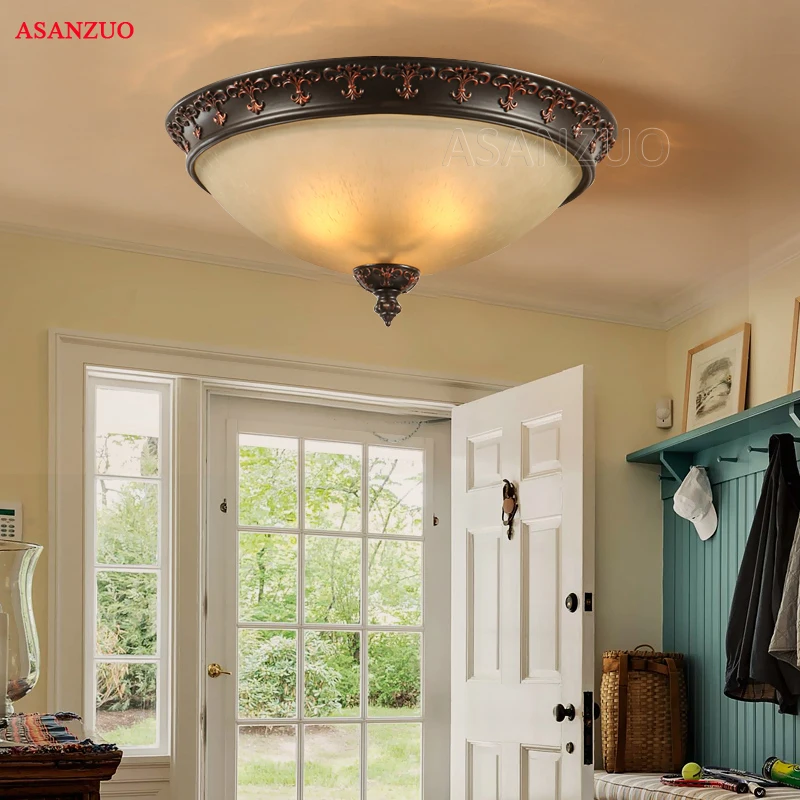 Amerykańskie lampy sufitowe europejska kutego żelaza żywica szklana lampa sufitowa salon kuchnia sypialnia korytarz światła Amerykańskie lampy sufitowe europejska kutego żelaza żywica szklana lampa sufitowa salon kuchnia sypialnia korytarz światła