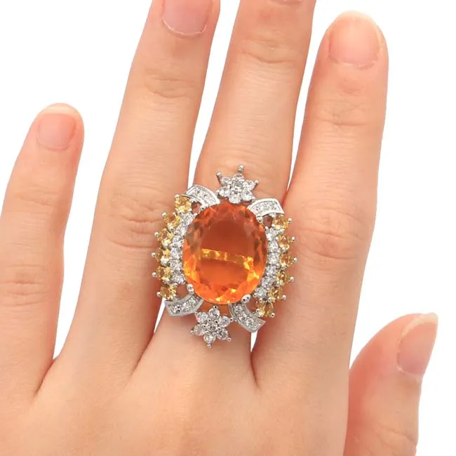 

US sz 8# New Arrival Oval 18x15mm Golden Citrine Natural CZ Woman's Gift Silver Ring 33x26mm