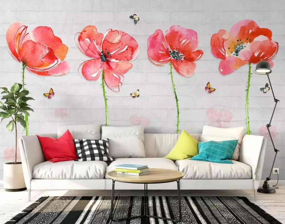 Цветочные бабочки фон стены диван профессиональное изготовление Фреска завод оптовая продажа, обои на заказ плакат фото стена