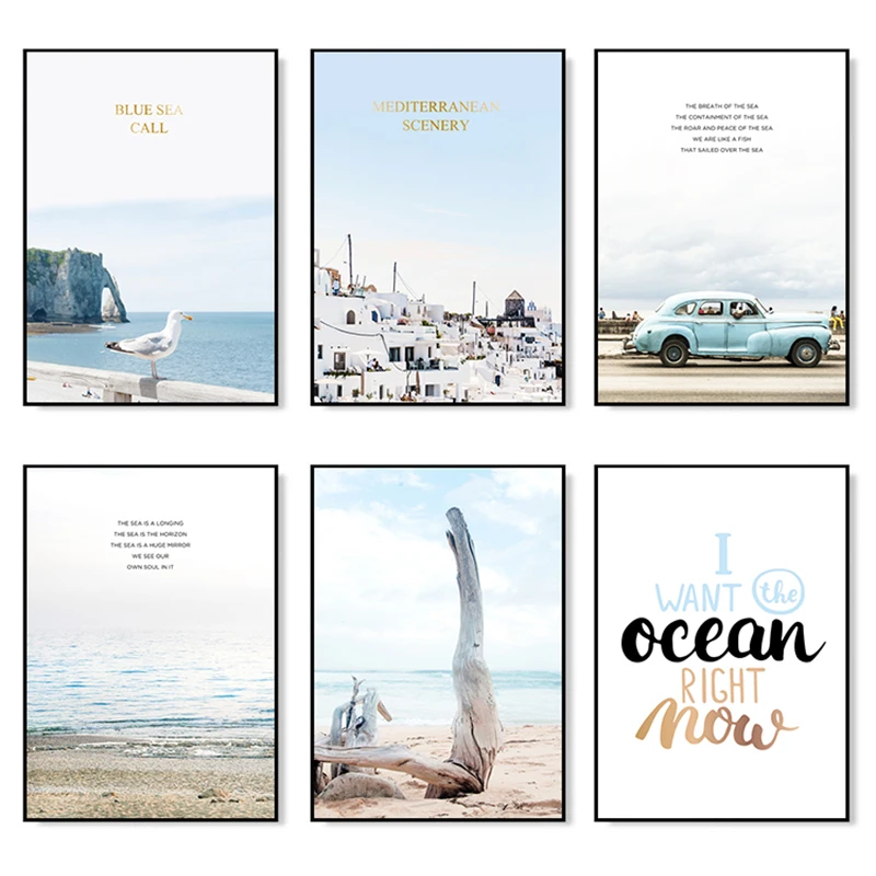

SD LINLEEHON Home Ornament Wall Art Poster Rural Peaceful Landscape Seaside Travel Bus Printing Seaside House Canvas Painting