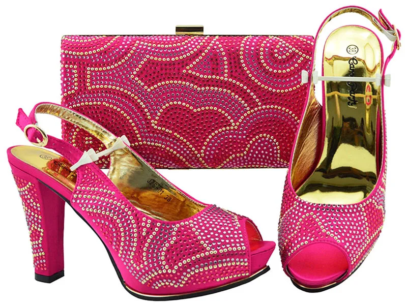 fuschia pink shoes and matching bag