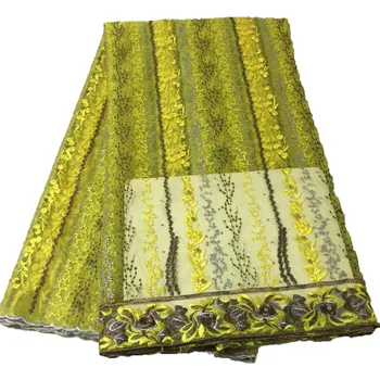 

Yellow Nigerian French Lace Fabrics 2018 African Tulle Lace Fabric High Quality African Lace Wedding Fabric For Dress H642-1