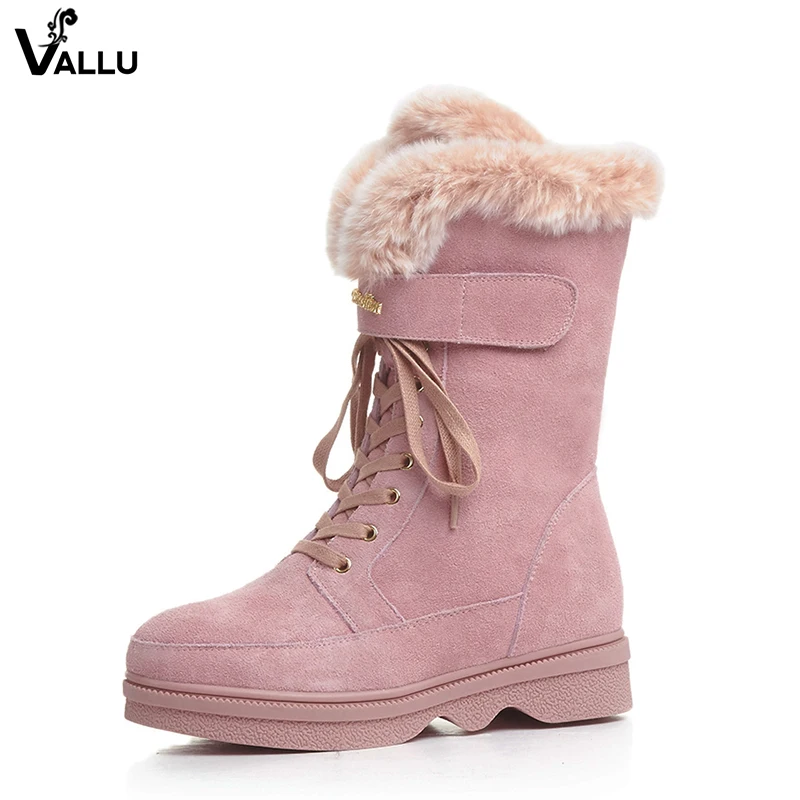 

Aliexpress Cow Suede Leather Winter Snow Boots Lady Lace-Up Letter Design Mid-Calf Hot Fur Boots Women Sweet Female Casual Shoes