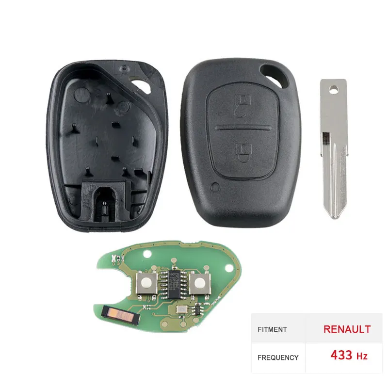 

Dzanken 2 Buttons Remote Car Key 433 Mhz PCF7946 for Renault CLIO Scenic KANGOO& Transponder Chip& Uncut Blade