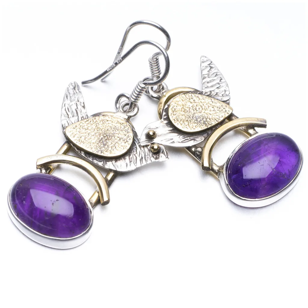 StarGems(tm) Natural Two Tones Amethyst Unique Punk Style 925 Sterling Silver Earrings 1 1/2&quot | Украшения и аксессуары