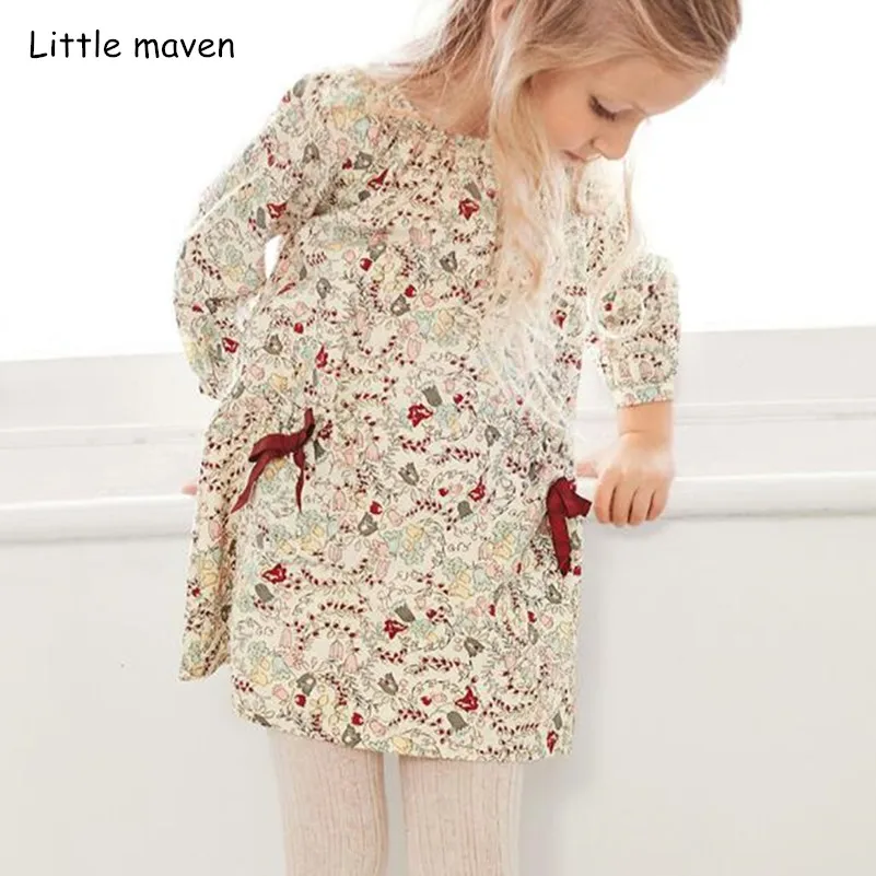 Little maven/Новинка года; Брендовое осеннее детское платье; одежда для маленьких девочек; хлопковые платья с принтом для девочек; S0372