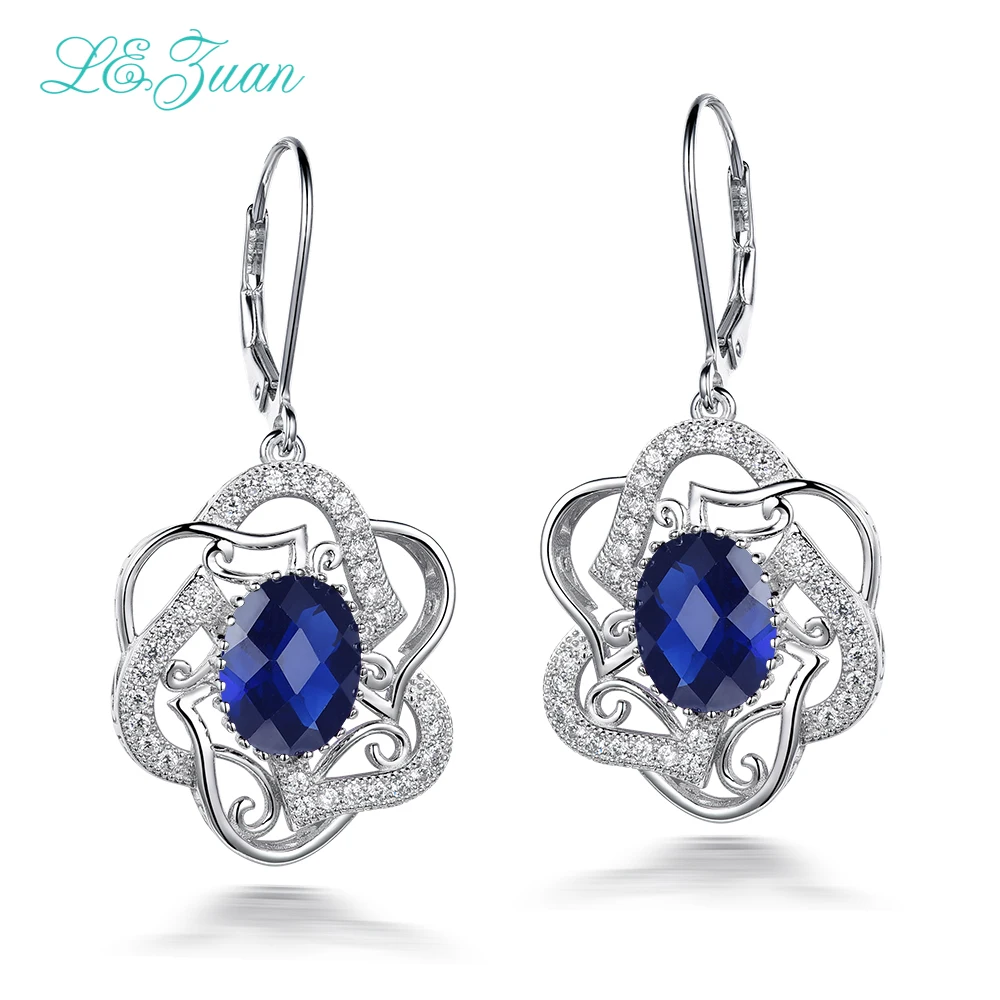 

I&zuan 100% 925 Sterling Silver Fine Jewelry Drop Earrings 6.93ct Sapphire Blue Gemstone Luxury Earrings For Women E0073-W02