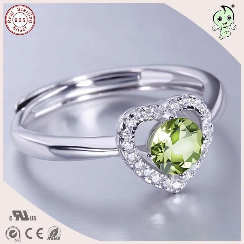 

Best Quality Noble Heart Green Natural Olivine S925 Sterling Silver Lady Ring For Anniversary Gifts