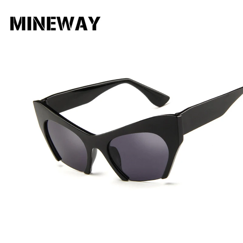 

MINEWAY NEW Cat eye Sunglasses Women Plastic Half Frame Sun glasses Shades Lens Ladies Sexy Fashion Sunglasses oculos