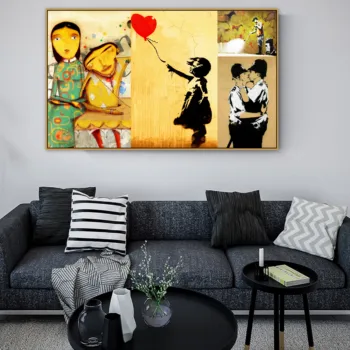 

Human Love Graffiti Urban Street Art Mural Canvas Painting Poster and Print Wall Art Pictures for Room Wall Art Print