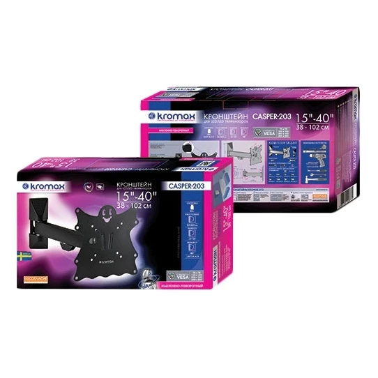 ТВ Кронштейн Kromax CASPER-203 black (Настенный, от стены 28 см, ширина 35 см, глубина -24 см, диагональ экрана 15-40 дюймов, возможность наклона, макс.нагрузка 30 кг)