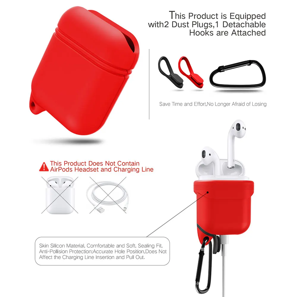 New Waterproof Silicone Case Bluetooth Wireless Earphone Protective Skin Cover For Apple AirPods Charging Box with Hook Nonslip