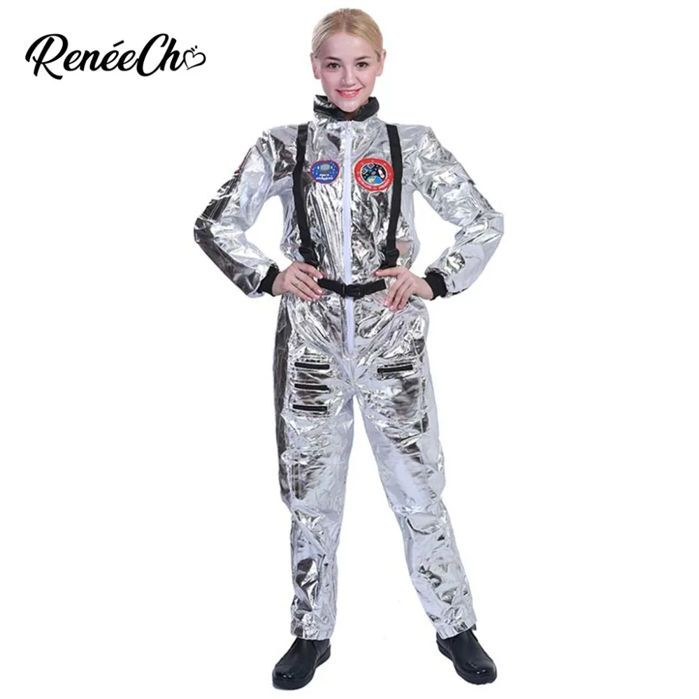 

Halloween Costumes For Women Astronaut Costume Adult Sliver Cosplay Jumpsuit Lady Outer Space Cosplay Female Robot Alien Cosplay
