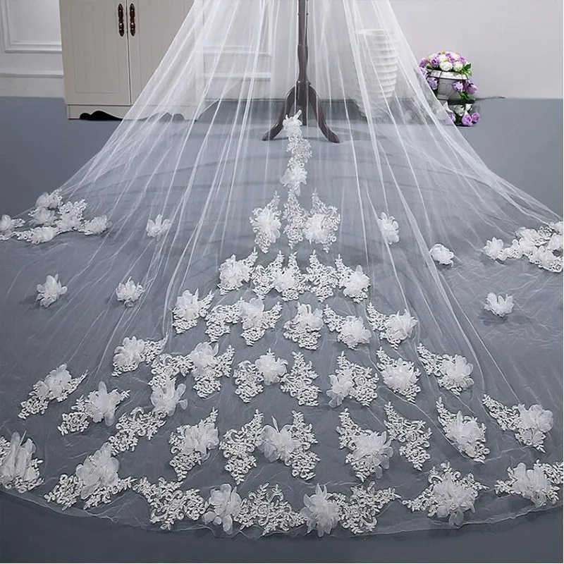 Bridal Veils 3m Cathedral Long Bride Veil Lace Wedding Bridal Veil 3 Meters Bridal Veils With Appliques Edge