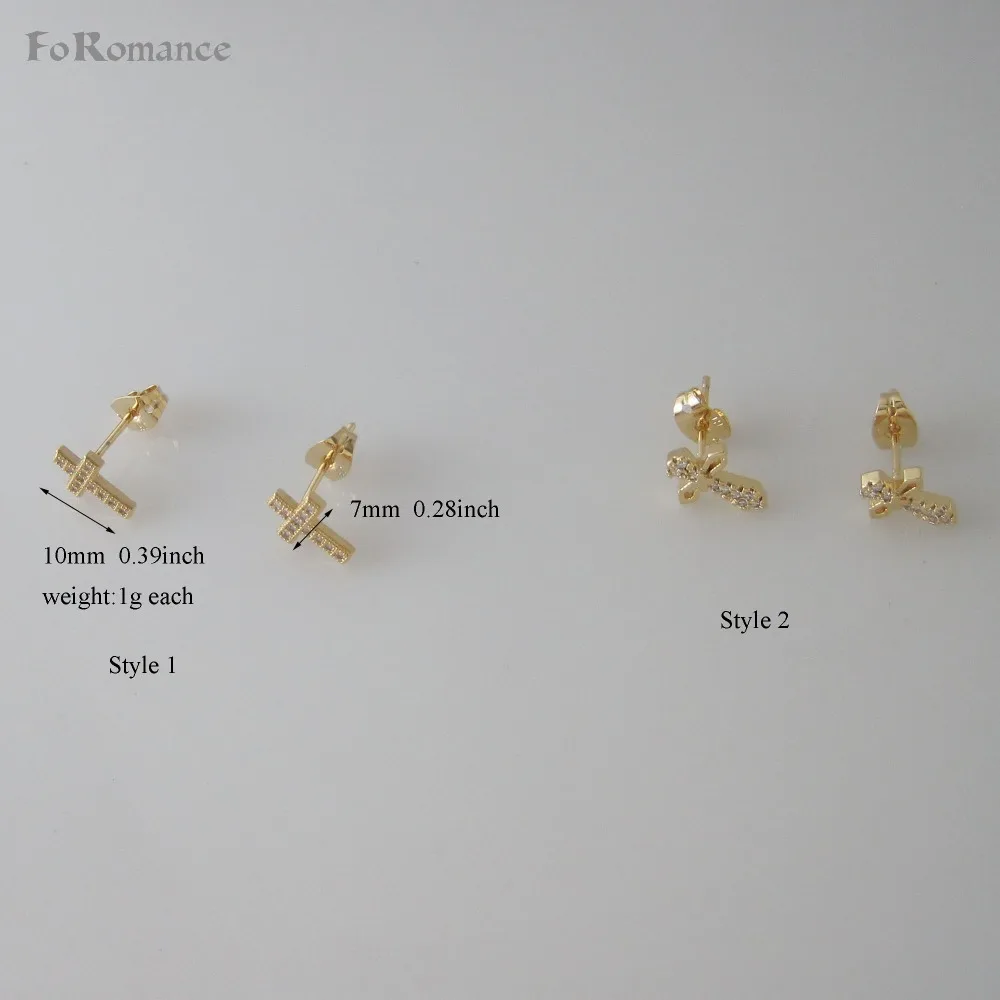 

MIN ORDER 10$ CAN MIX /JESUS CROSS 0.39*0.28" YELLOW GOLD COLOR GP TWO STYLES WITH MICRO STONE INSERTED STUD EARRING