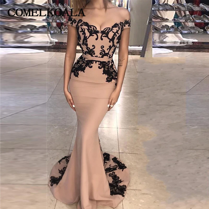 

Elegant Mermaid Prom Dresses 2019 Off Shoulder Lace Appliques Sexy Deep V Neck Sweep Train Long Evening Dress Cheap Formal Gowns