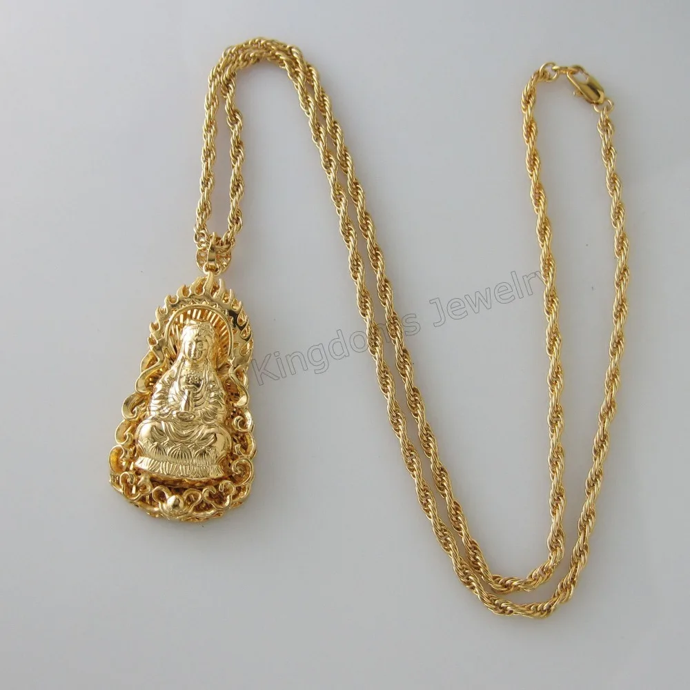 

/Min order 10$ CAN MIX DESIGN/ - YELLOW GOLD GP 24" ROPE NECKLACE & VIVID BUDDHA Buddhism Guan yin bodhisattva PENDANT /