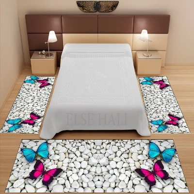 Else 3 шт. синий розовый Бабочка на белых камнях 3d Рисунок Нескользящая микрофибра моющийся Декор Спальня Площадь Ковер Набор ковриков