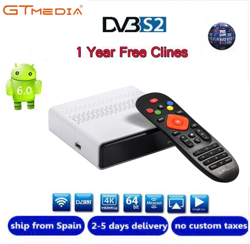 

Freesat GTmedia GTS Android 6.0 4K Smart TV BOX Amlogic S905D Combo DVB-S2 Satellite Receiver 2G/8GB BT4.0 Set top box cccam m3u