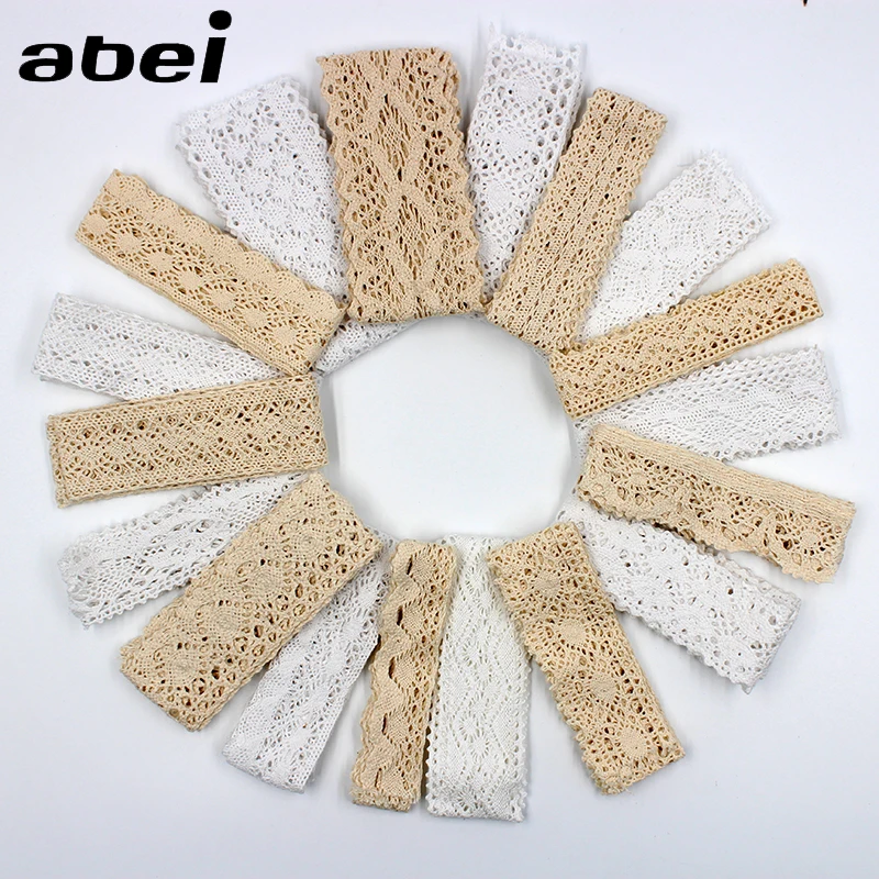 

10yards/lot, wide 3.5-7cm, Natural Beige Cotton Lace Ribbon Trims Embroidered White Lace Sewing Material DIY Handmade Pacthwork