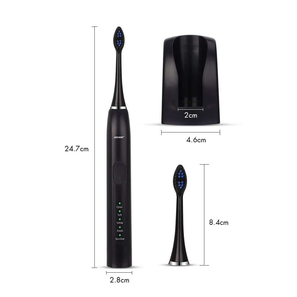 Adjustment 5 Modes Sonic Electric Toothbrush Rechargeable Black Ultrasonic Toothbrush Dental Health Care Adult Tooth Whitening