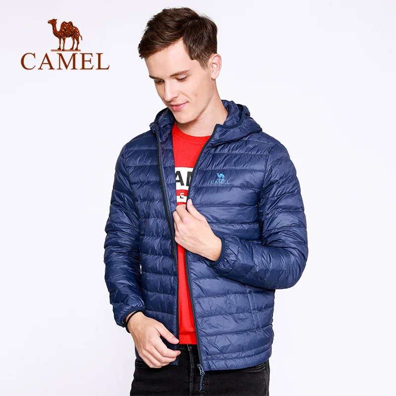 CAMEL зимний ультра легкий пуховик на белом утином пуху с капюшоном куртки длинным