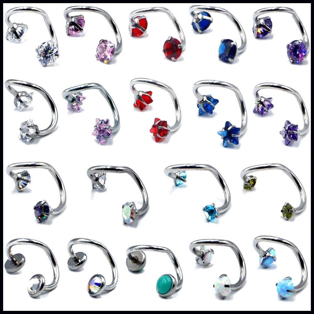 

2PCS Surgical Steel Internally Threaded Twist Captive Bead Ring With Opal Aurora Zircon Labret Lip Stud Ear Tragus Cartilage 16g