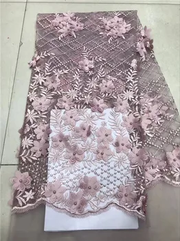 

Latest African Lace 2018 Simple Design French Tulle 3d Lace With beads Nigerian Embroidered French Lace Fabric For Wedding peach