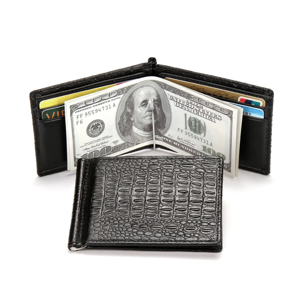 

Dropshipping Wallet men Cardholder Slim leather dollar Money clips crocodile snake scale wallet mini card package Money Clips