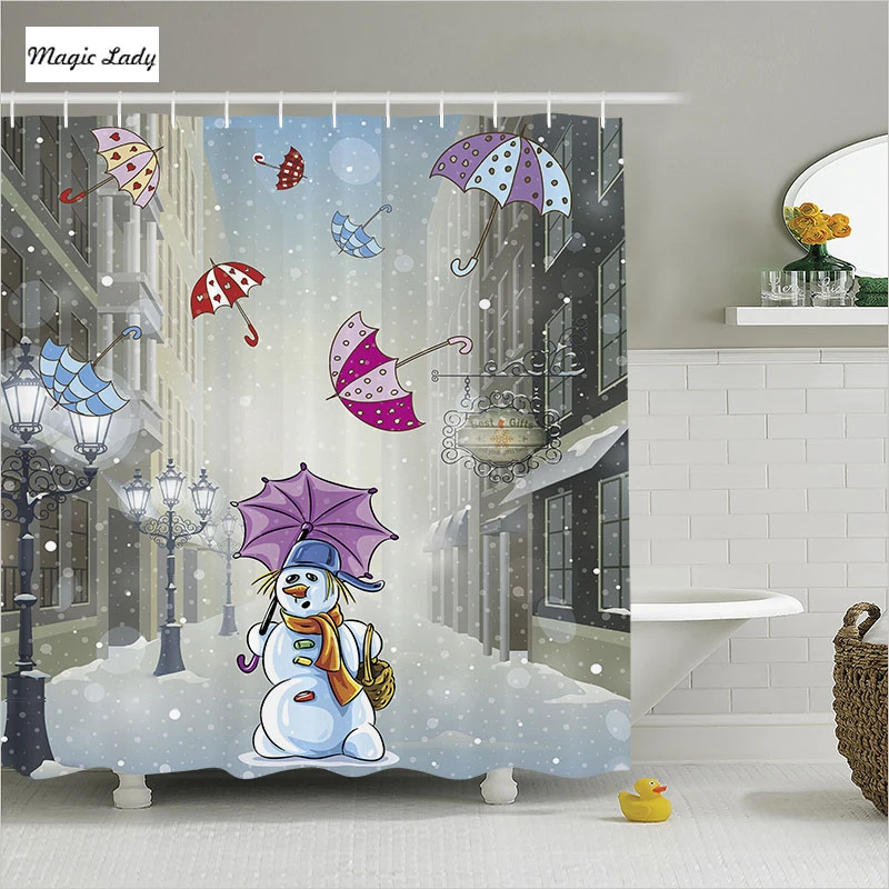 Shower Curtain Unique Bathroom Accessories Snowman Umbrellas Winter Rain Street Snow Art Gray White Home Decor 180 200 Cm Shower Curtain Curtain Showerbathroom Curtain Shower Aliexpress