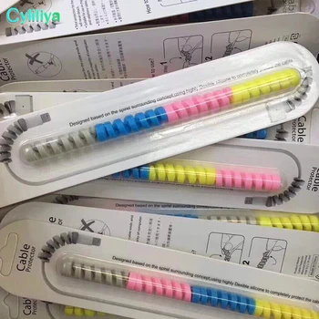 

Cellphone Cable Protector 4 in 1 Mini Cute Colorful Charging Data Line Cord spiral Silicone Winder Protection Cover for Phone