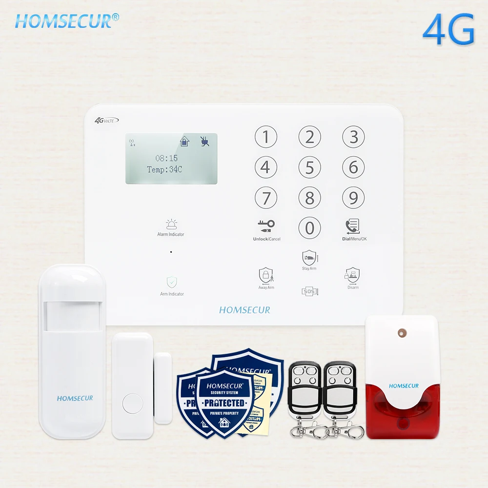 

HOMSECUR Wireless&wired 4G/GSM LCD Burglar Intruder Alarm System+IOS/Android APP