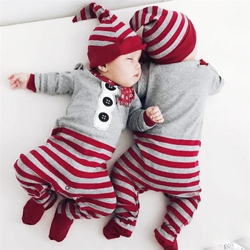 

Christmas Rompers 2018 New baby Santa Claus Overalls Hat long sleeves newborn Infant Girls/boys 0-24month Clothes Party Gift
