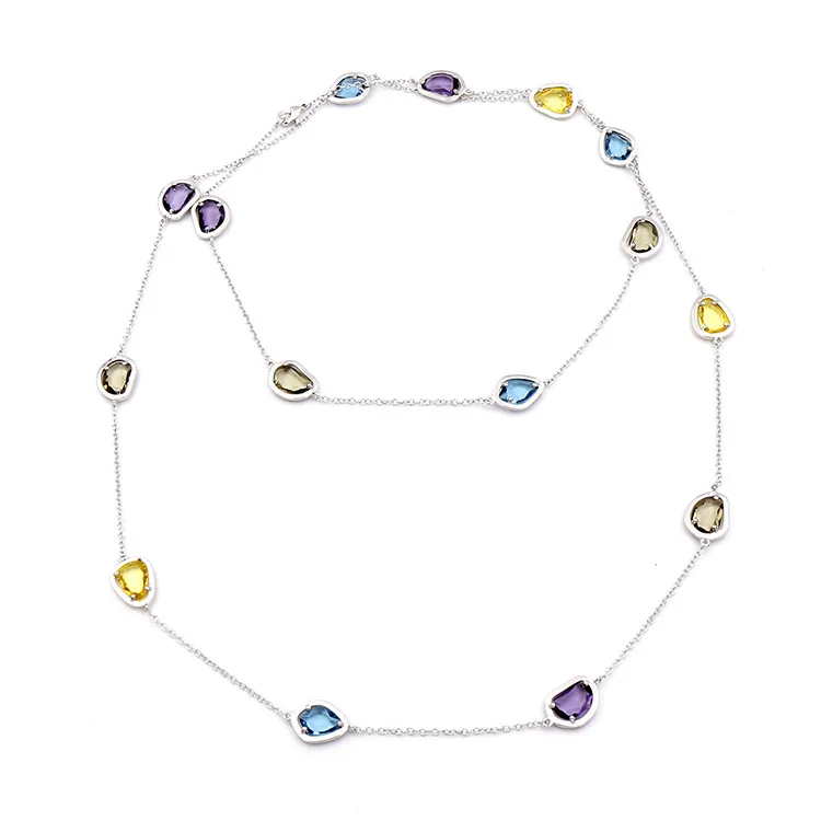 

2018 High quality brand jewelry gem wind color crystal sweater chain for women new high grade long necklace