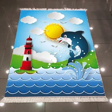 Else Blue море дельфины красный белый Маяк солнце 3d принт Противоскользящий задний моющийся декоративный килим для детской комнаты ковер